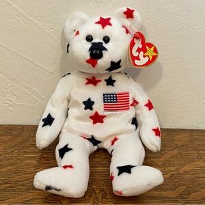 RARE TY GLORY WHITE STAR PATRIOTIC BEAR 1997 1998 COLLECTIBLE TOY BEANIE BABY